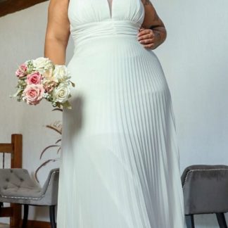 Vestido de Noiva Plus Size Regata Plissado
