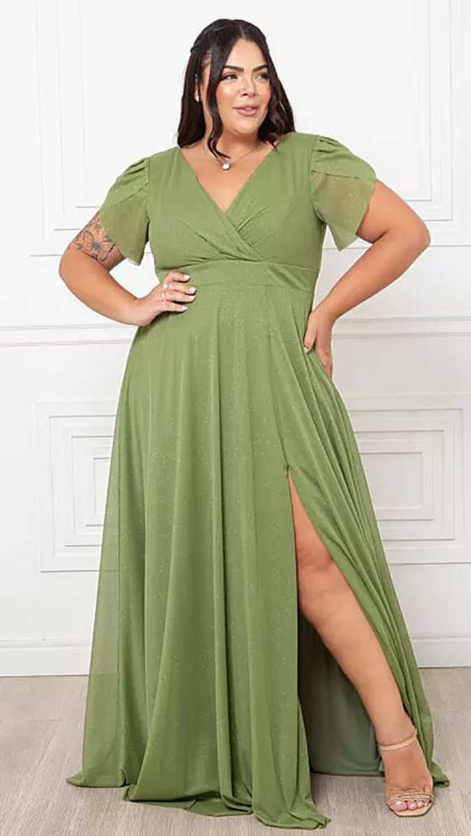 Vestido Longo Festa Plus Size Manga Transpassada - Image 9