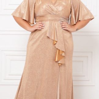 Vestido Plus Size Festa Lurex Detalhe Drapeado
