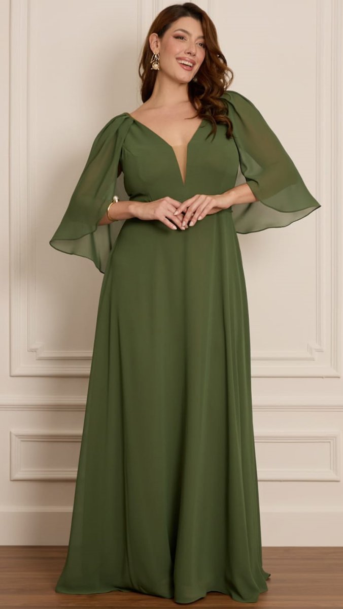 Vestido Plus Size Madrinhas com Capa Drapeada - Image 3