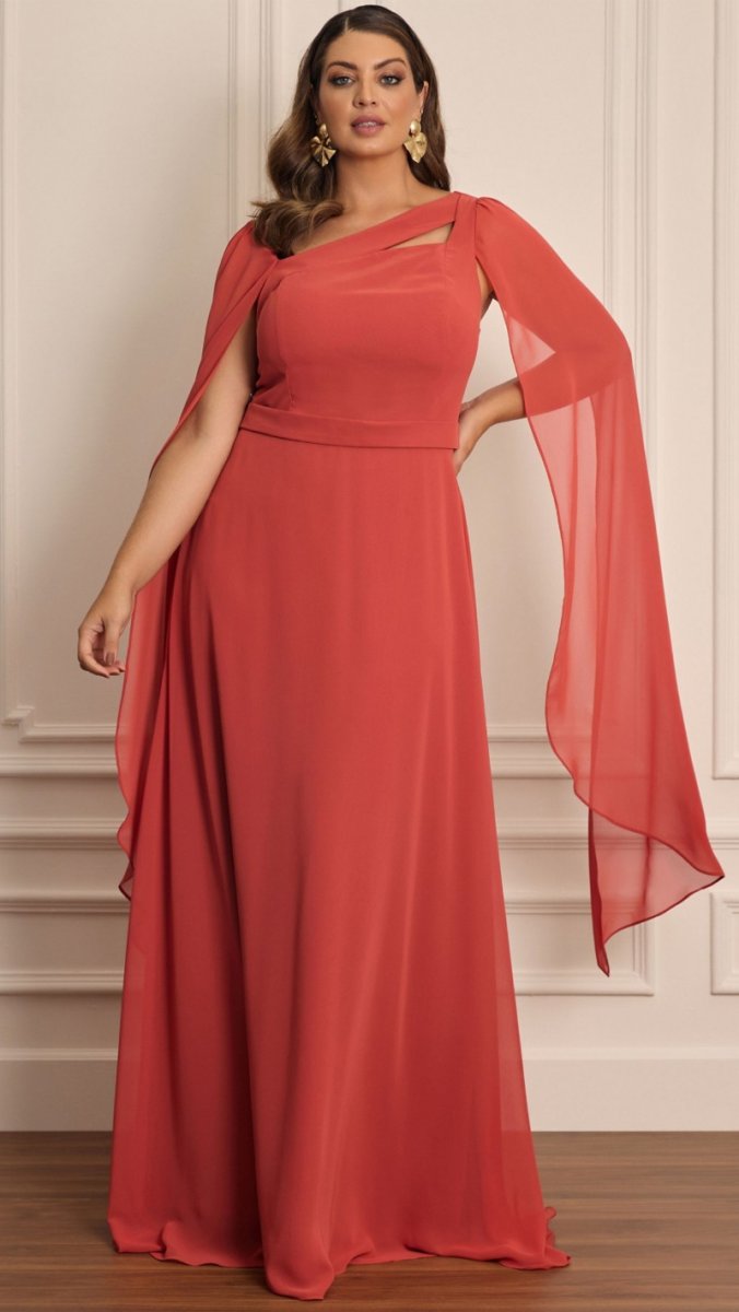 Vestido Plus Size Madrinhas Manga Capa Longa - Image 3