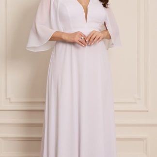 Vestido Plus Size Noiva com Capa Drapeada
