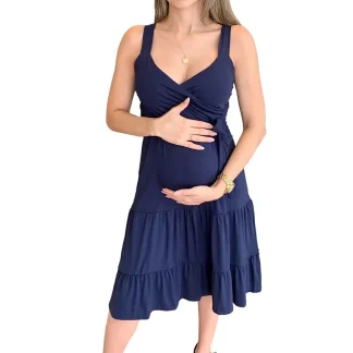 Vestido Gestante Transpassado Babado Alça