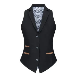 Conjunto feminino com colete em lã tweed, com cotoveleiras, estilo vintage clássico dos anos 1920, preto.