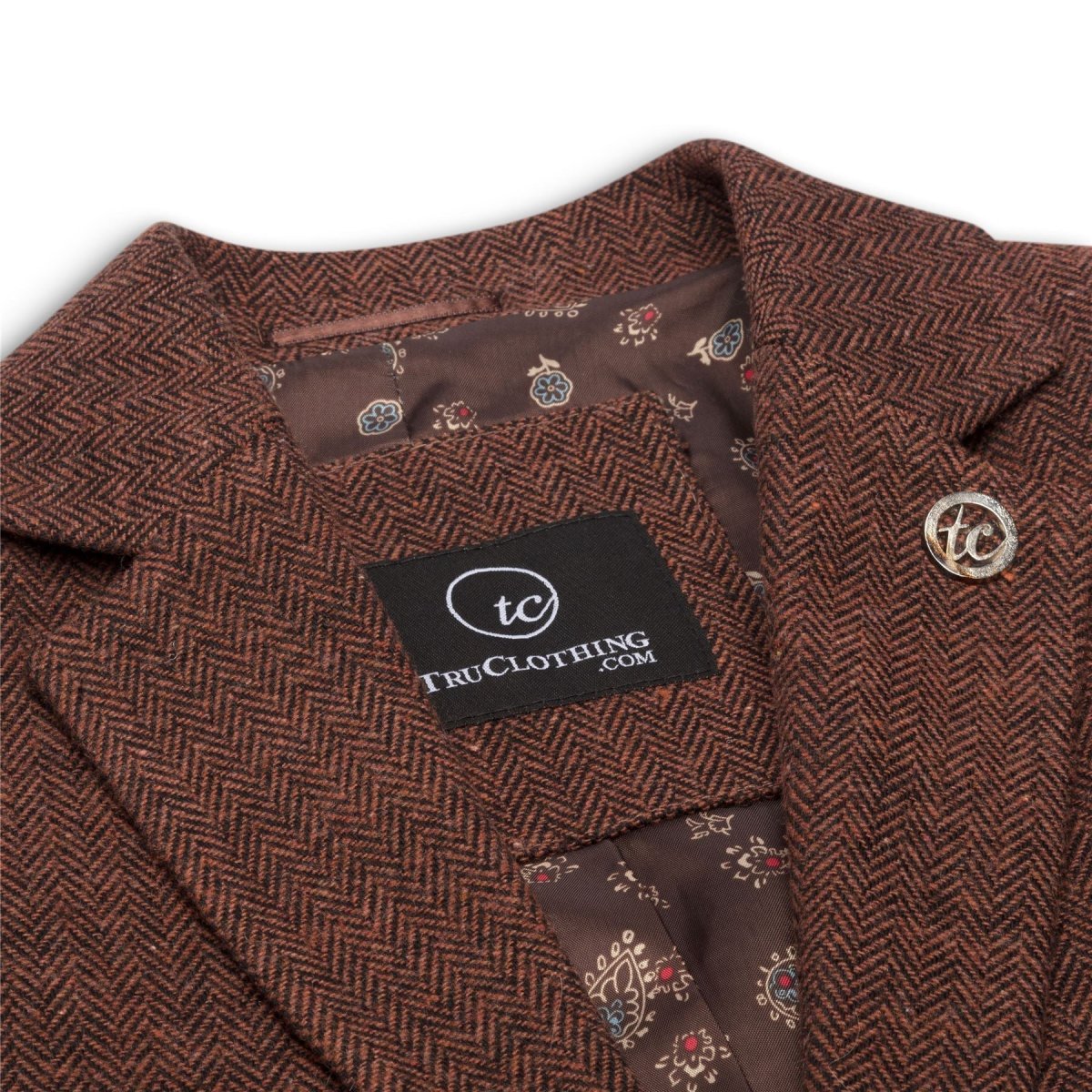 WS-12 - Blazer feminino de tweed com padrão espinha de peixe em lã marrom ferrugem - Image 9