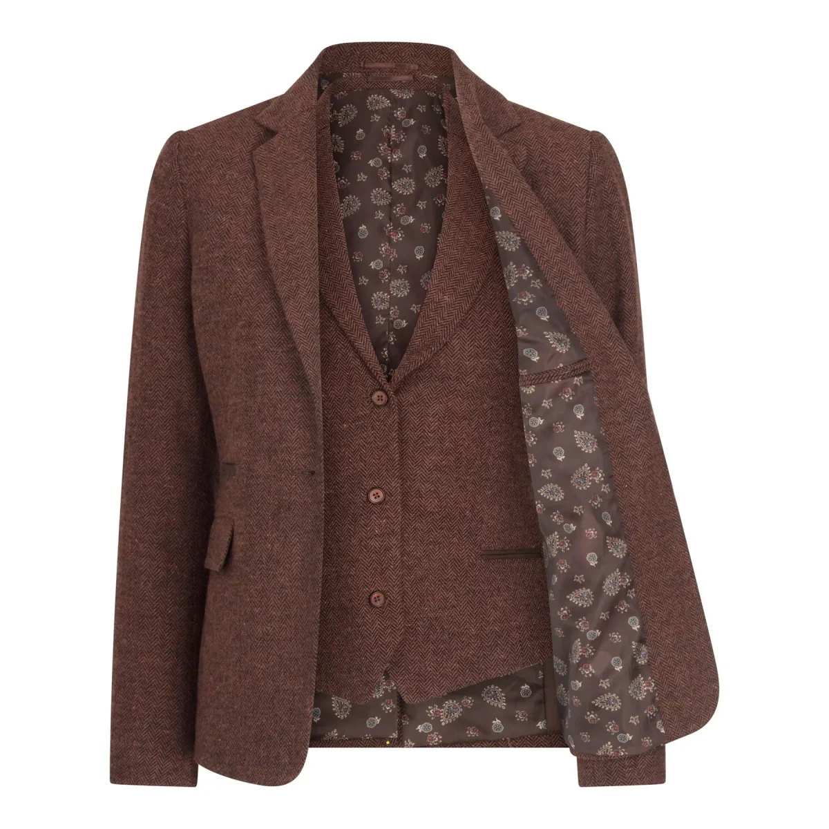 WS-12 - Blazer feminino de tweed com padrão espinha de peixe em lã marrom ferrugem - Image 4