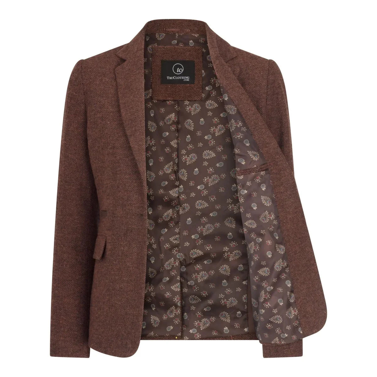 WS-12 - Blazer feminino de tweed com padrão espinha de peixe em lã marrom ferrugem - Image 5