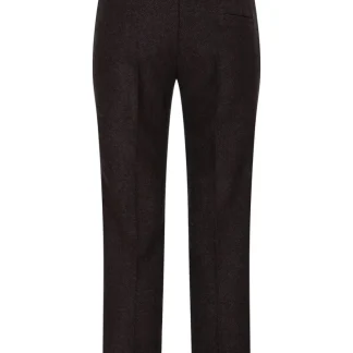 Calças femininas de tweed espinha de peixe marrom, estilo vintage anos 1920, corte clássico e elegante.