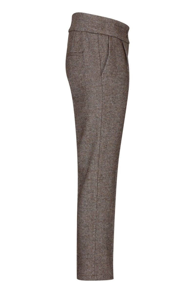 Calças femininas de tweed vintage dos anos 1920, modelo Blinders, em tons de marrom claro com estampa espinha de peixe e corte ajustado. - Image 5
